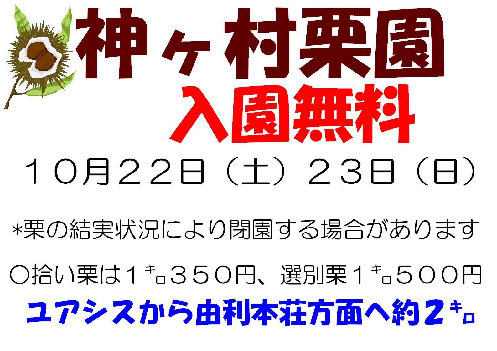 10月22日・23日神ヶ村栗園開園のお知らせ