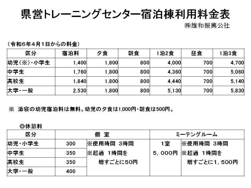 宿泊利用料金の改定について（お知らせ）